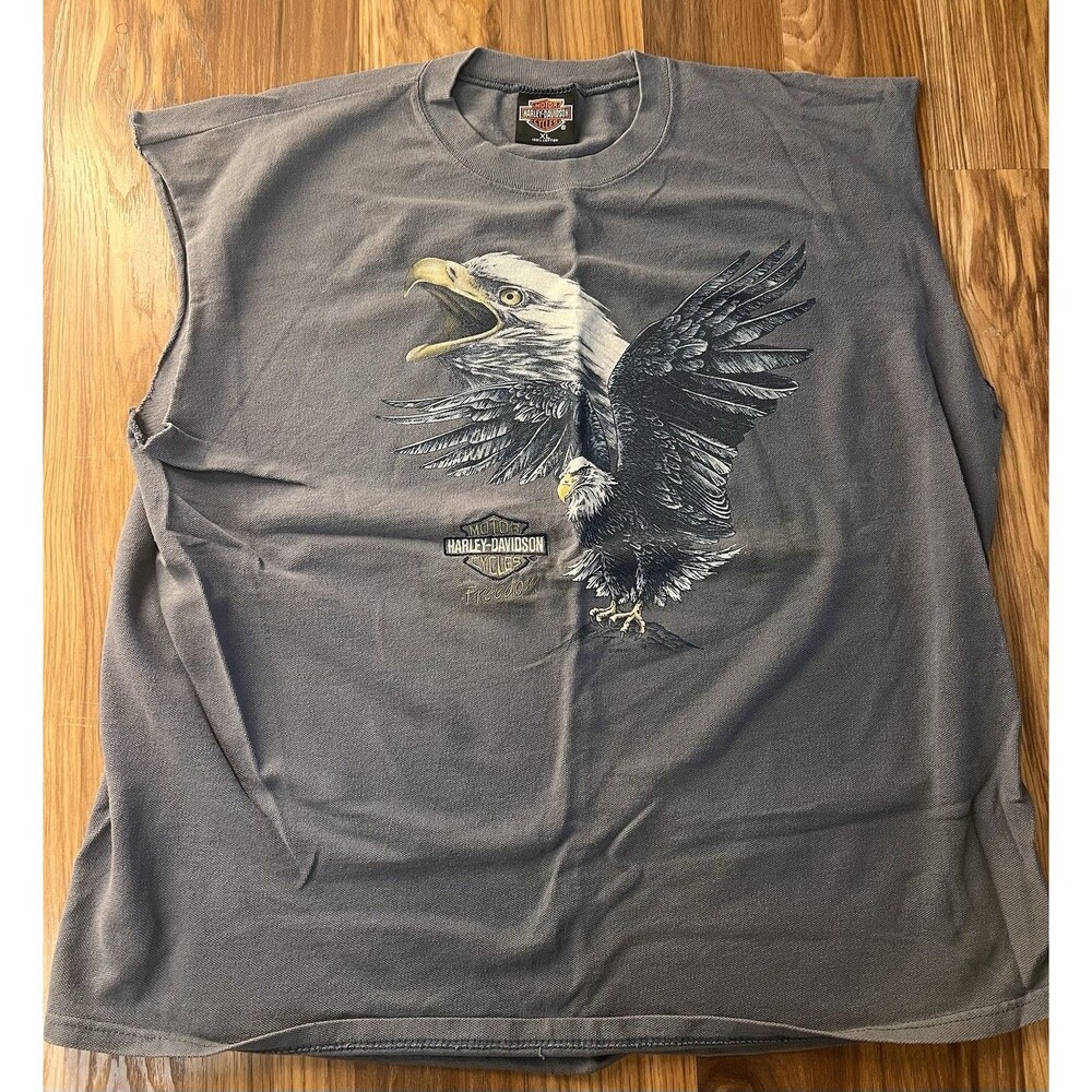 Vintage Harley Davidson Cut Off Eagle Graphic Embroidery T-Shirt XL Rare